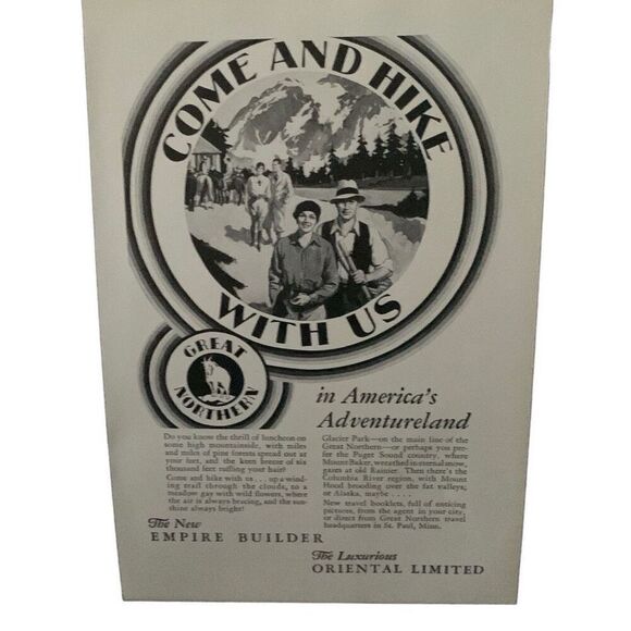 Vintage 1930 Great Northern Rail Come and Hike With Us Ad Advertisement - Picture 1 of 4